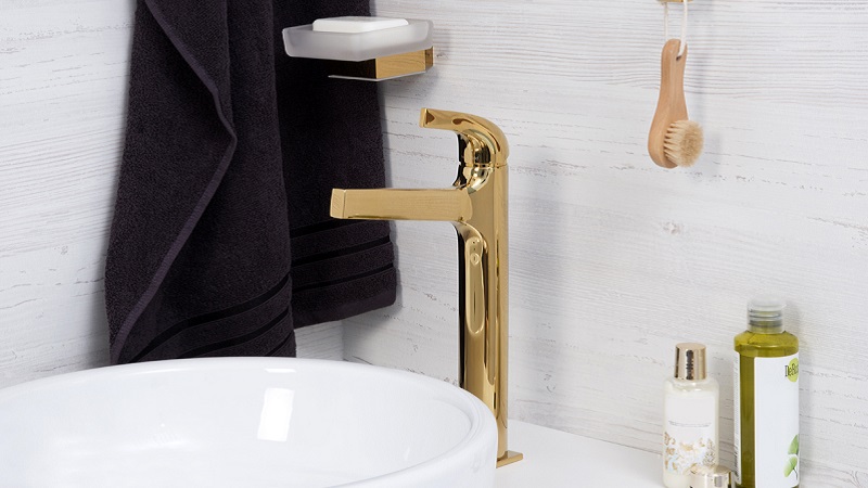 Золотой смеситель для ванной Sauer 7103H с PVD покрытием