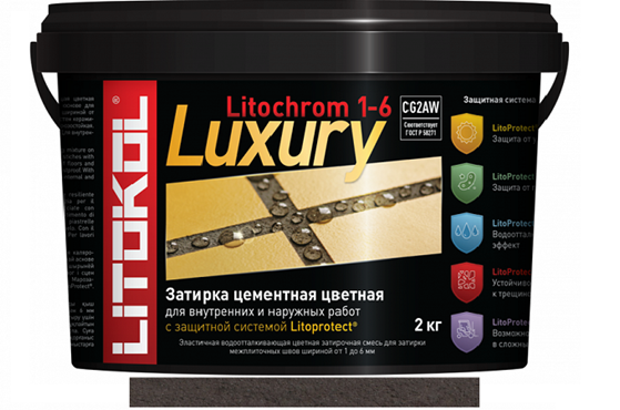 Эластичная цементная затирка Litokol Litochrom 1-6 Luxury ведро 2кг, С.470 черный